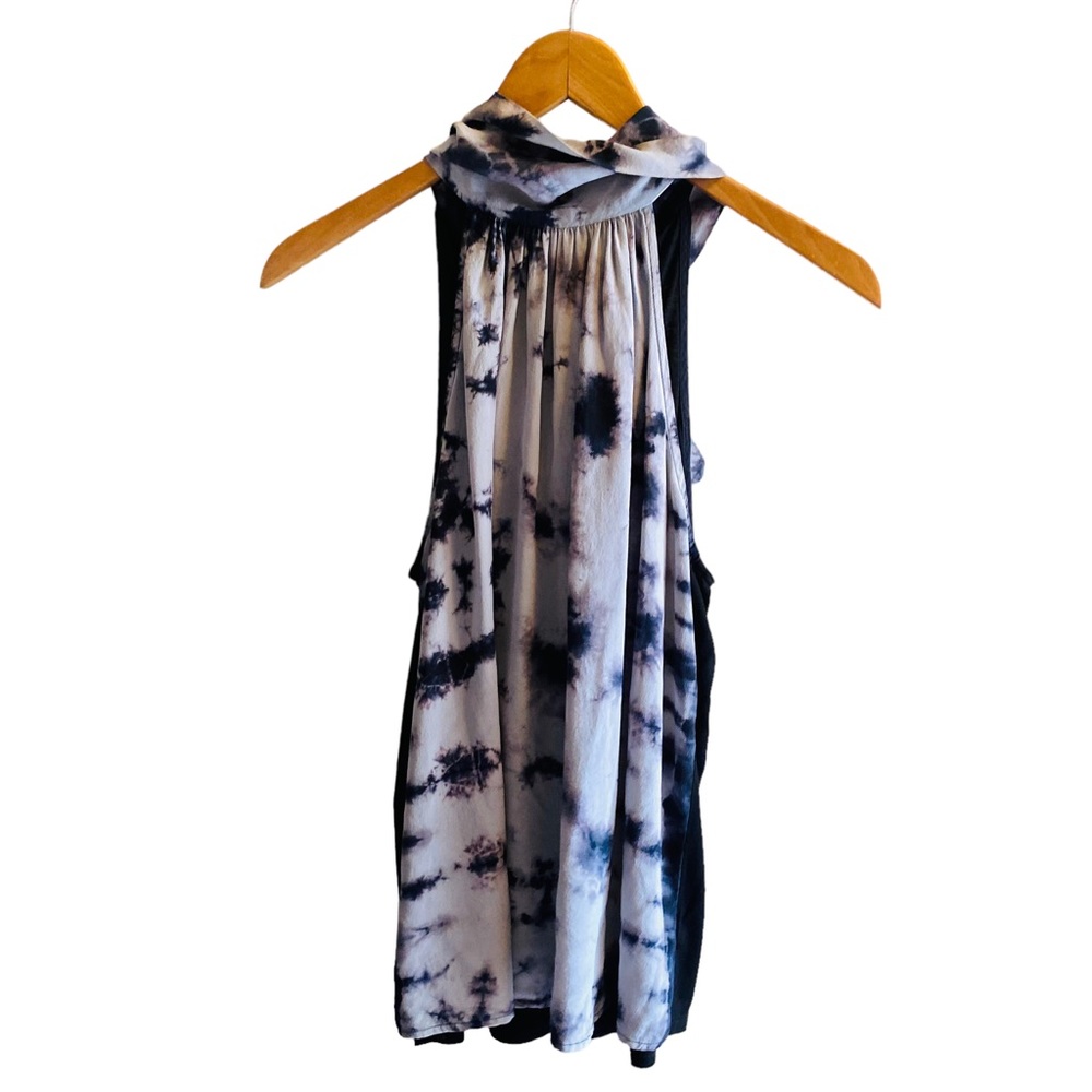 FEEL THE PIECE TERRE JACOBS Ocean Blue 100% Silk Sleeveless Scarf Neck Top
